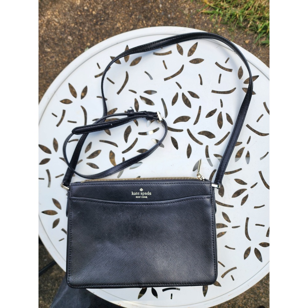 Kate Spade New York Black Saffiano Leather Crossbody Bag Gold Hardware